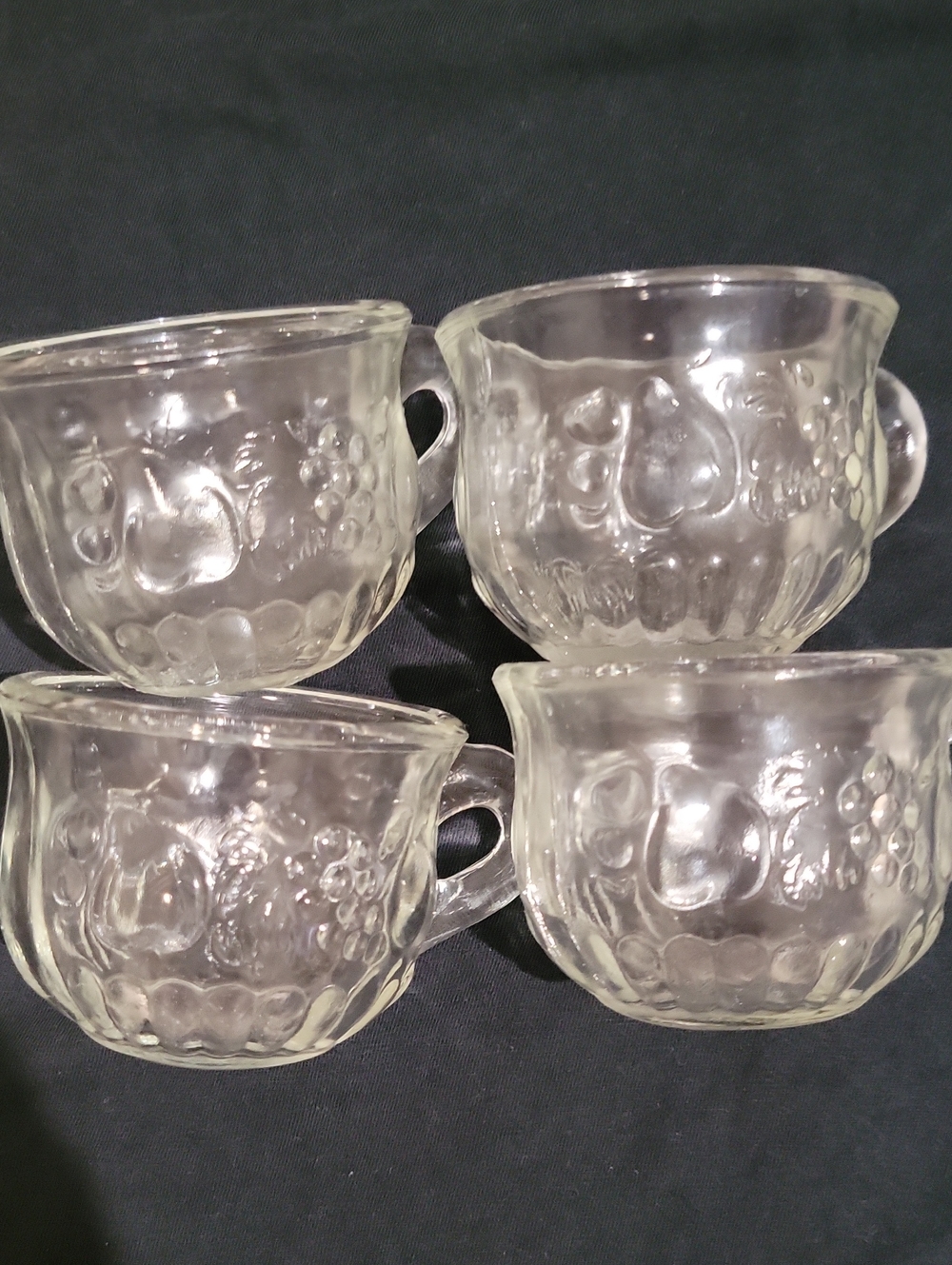 4 Pc Clear Glass Embossed Fruit Pattern Teacup - Set of 4